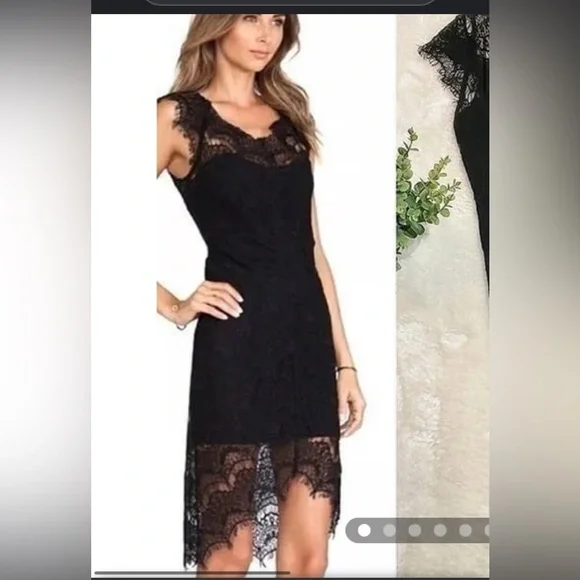 Free People | Dresses | 48 Free People Intimately Black Peekaboo Lace  Illusion Neck Dress S M L | Poshmark
